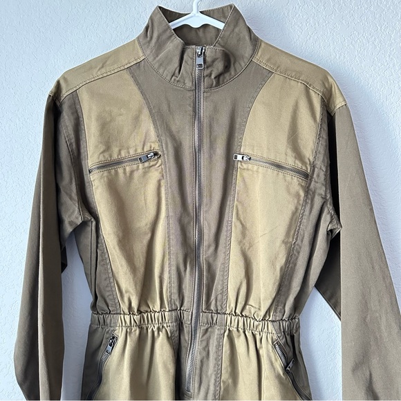 New Zara Mini Utility Military Contrast Khaki Dress Small 2449/044 - Picture 7 of 11